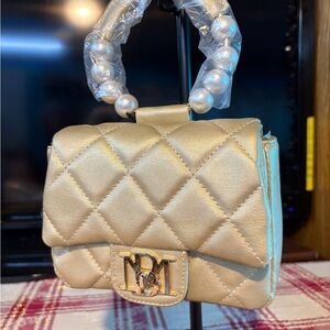 Badgley Mischka Quilted Handbag with Pearl Handle NWT